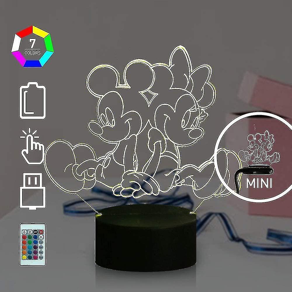 Mickey Minnie Mouse 3d Led Night Light Mice Fairy Friend Usb Touch Remote 16 Color Auto-change 4 Mod