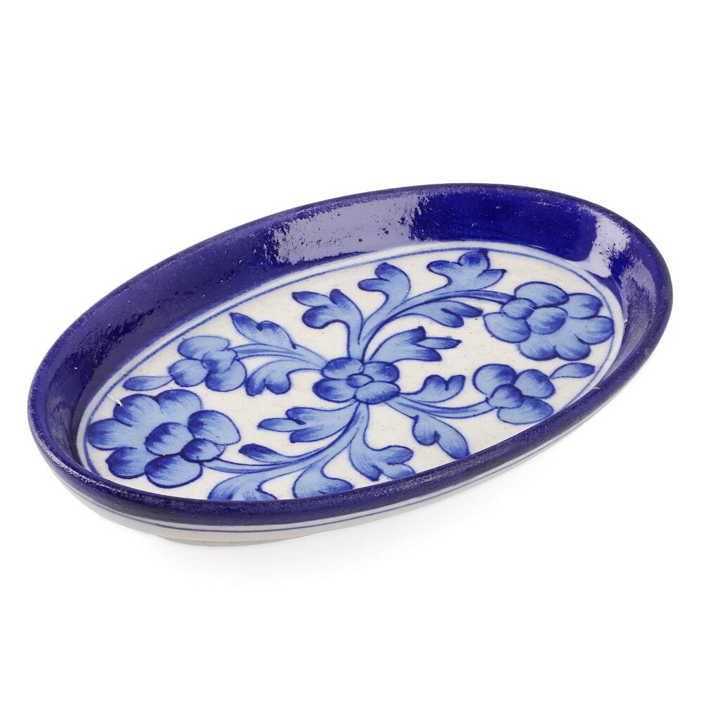 Shop LC Pottery Flower and Leaf Pattern Oval Tray Gifts   8x5 inches