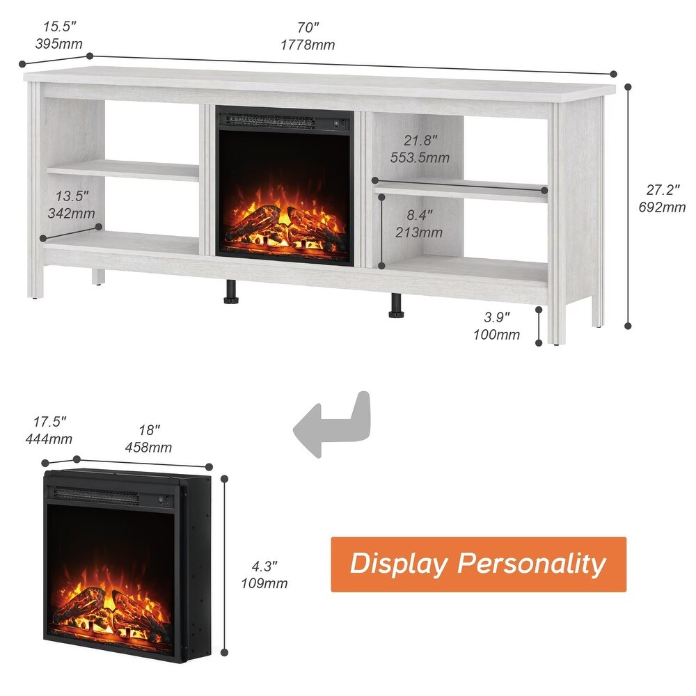 Wood Fireplace TV Stand for 75 Inch TV Entertainment Center  70 Inch