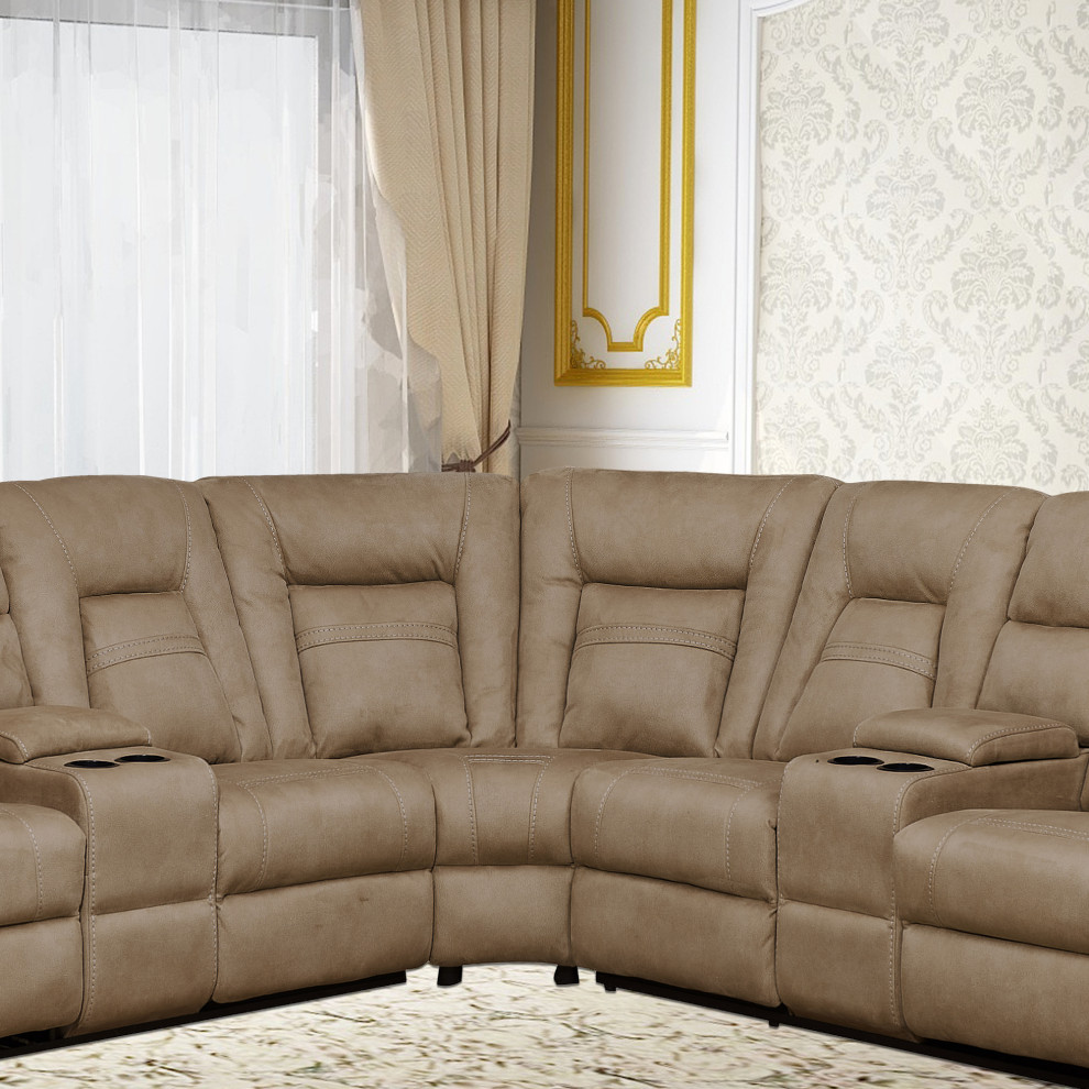 Betsy Furniture Microfiber Reclining Sectional Living Room Set  Latte   Contemporary   Living Room Furniture Sets   by Vanity Art LLC  Houzz