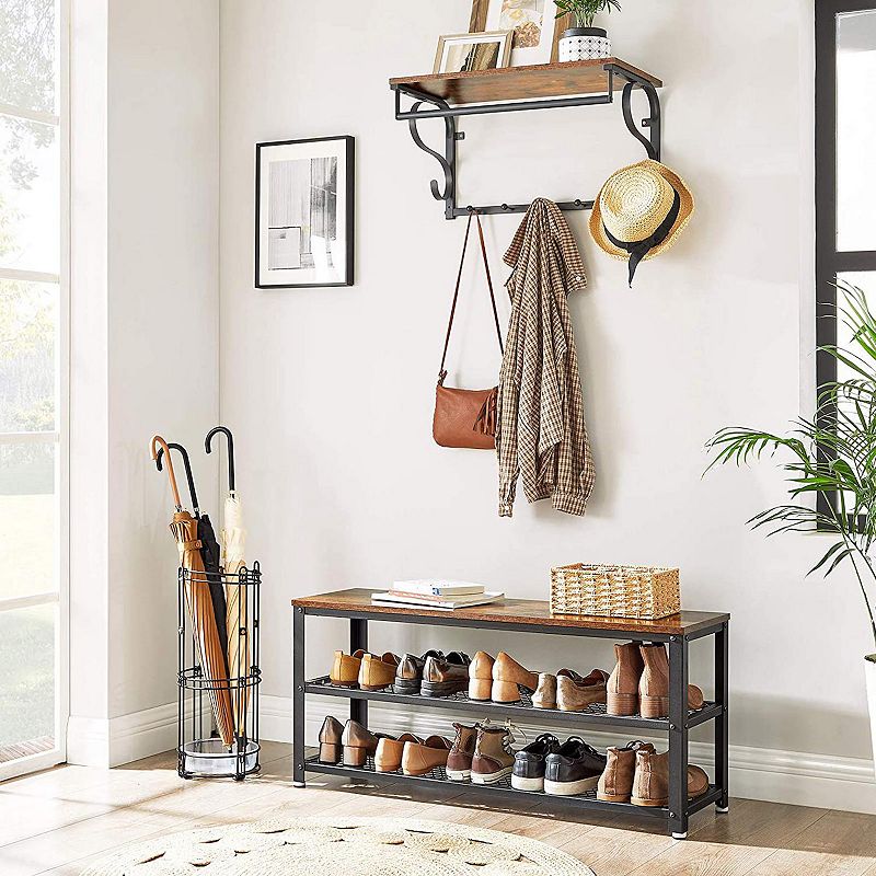 Rustic Brown 3-tier Shoe Storage Bench