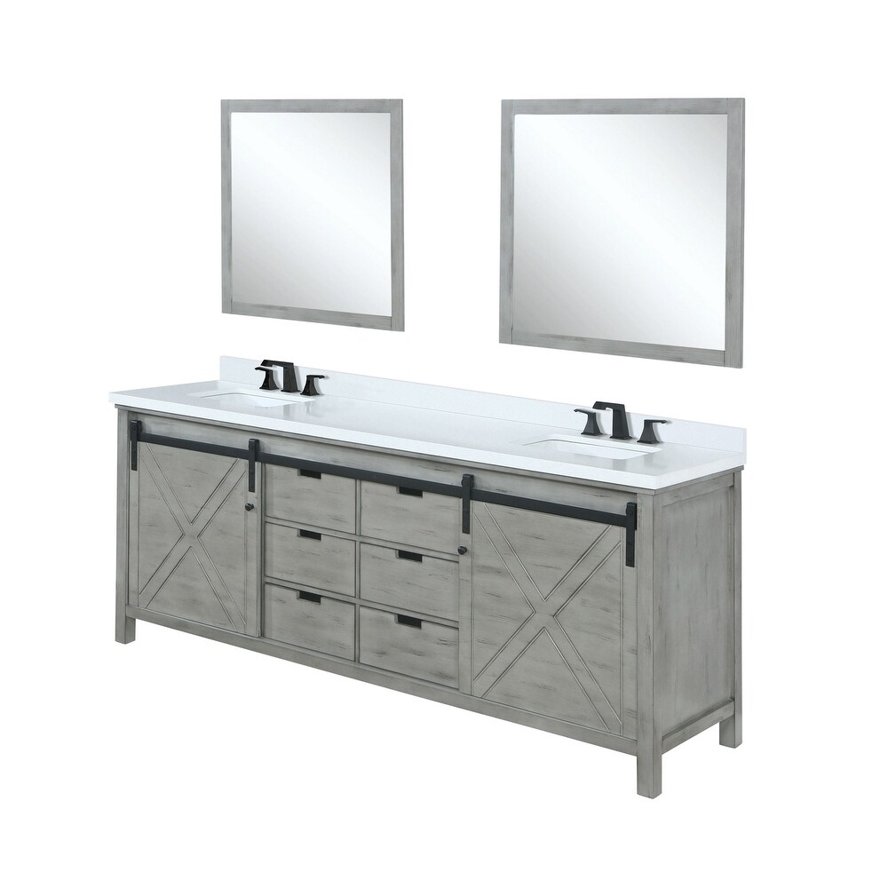 Marsyas 80 in W x 22 in D Brown Double Bath Vanity  Cultured Marble Countertop  Faucet Set and 30 in Mirrors