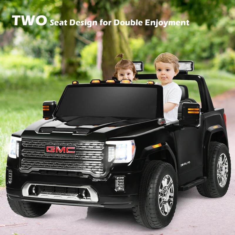 2-Seater GMC Licensed Kids Ride On Car 12V Battery Powered Electric Riding Toy Truck with Storage Box