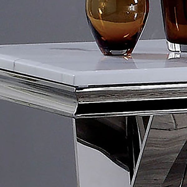 Furniture of America Kaliki Glam Chrome 23-inch Faux Marble Side Table