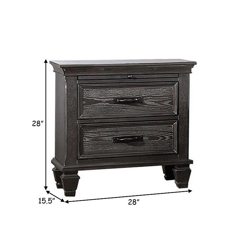 Eli 28 Inch Classic Nightstand， 2 Drawers， Bar Handles， Weathered Brown