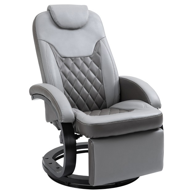 Homcom Pu Recliner Reading Armchair With Footrest Headrest And Round Steel wood Base For Living Room Or Office Gray