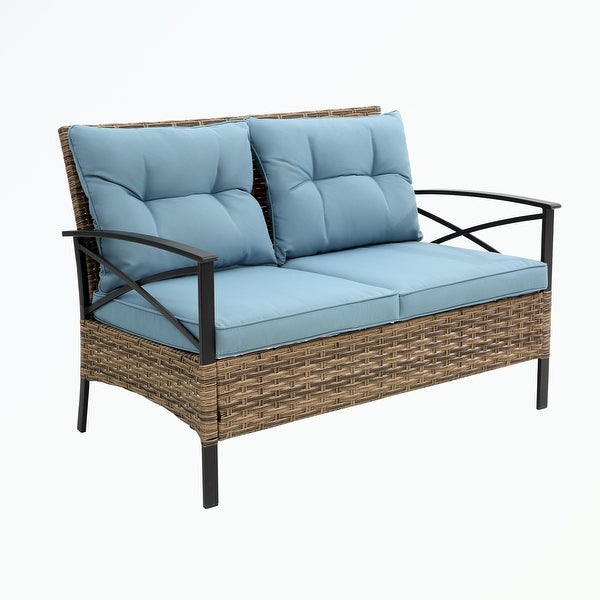 4 piece sectional rattan wicker corner sofa set with cushion - Overstock - 37505285