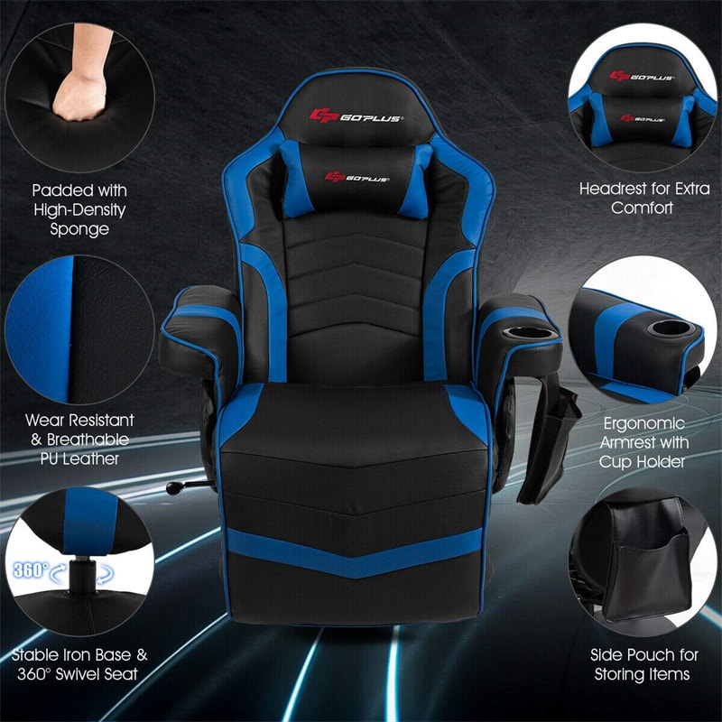 Ergonomic High Back Massage Gaming Chair Racing Style Gaming Recliner with Adjustable Backrest Footrest