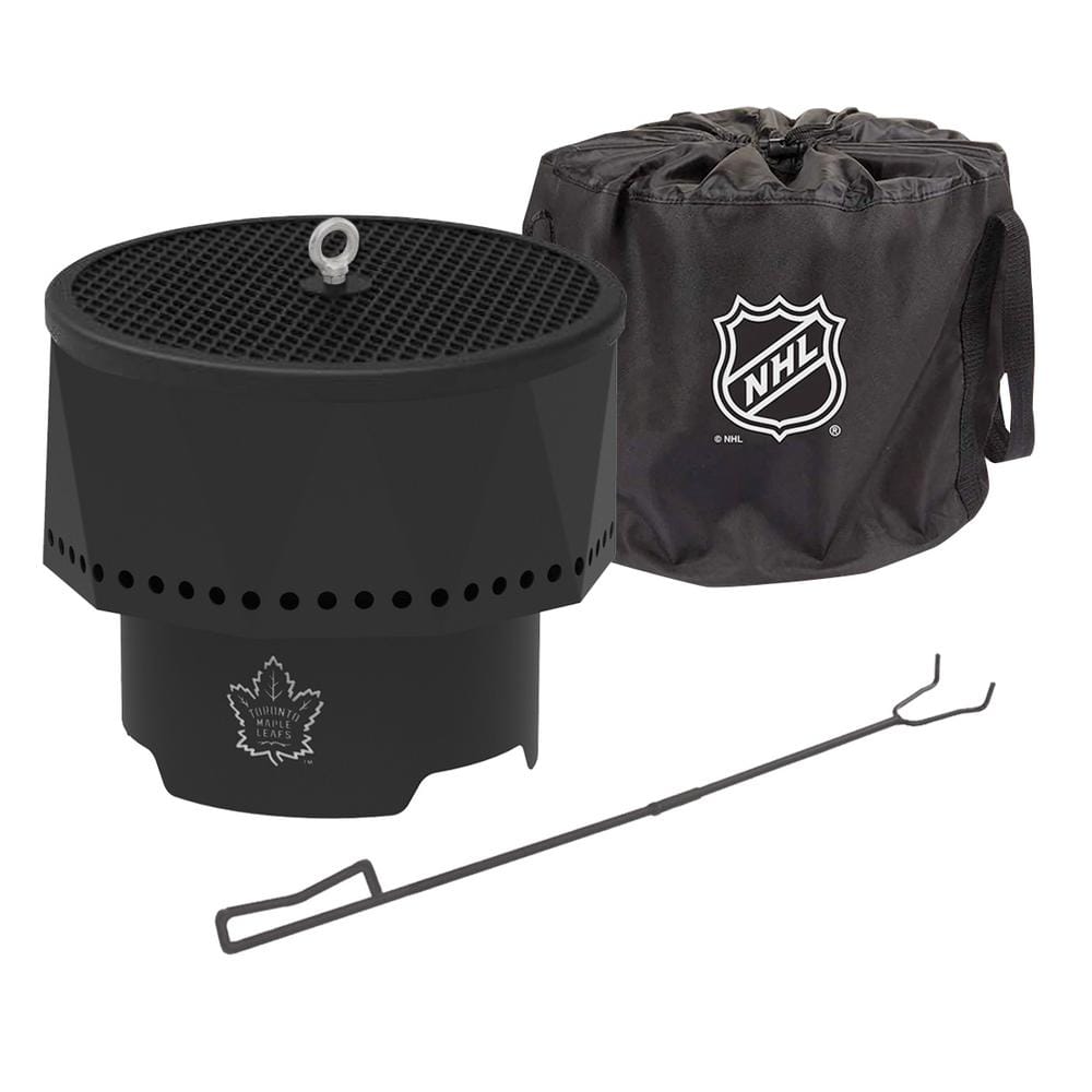 BLUE SKY OUTDOOR LIVING The Ridge NHL 15.7 in. x 12.5 in. Round Steel Wood Pellet Portable Fire Pit with Spark Screen, Poker Toronto Maple Leafs PFP1513-TML