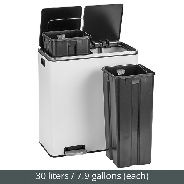 Mdesign Metal Steel 60 liter Large Dual Compartment Step Trash Can