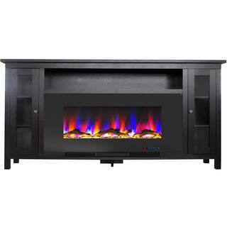 Hanover Brighton 69.7 in. Freestanding Electric Fireplace TV Stand in Dark Coffee with Driftwood Log Display FS6938-2BCF