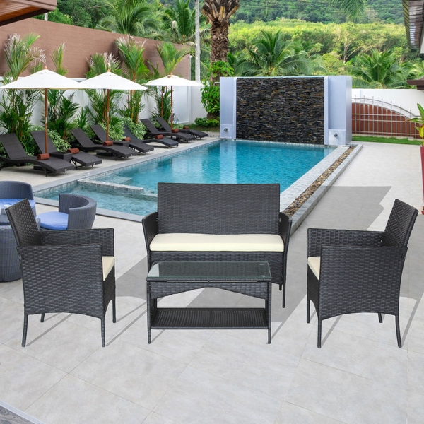 4 Piece Patio Outdoor Rattan Furniture for Garden - Overstock - 37028747