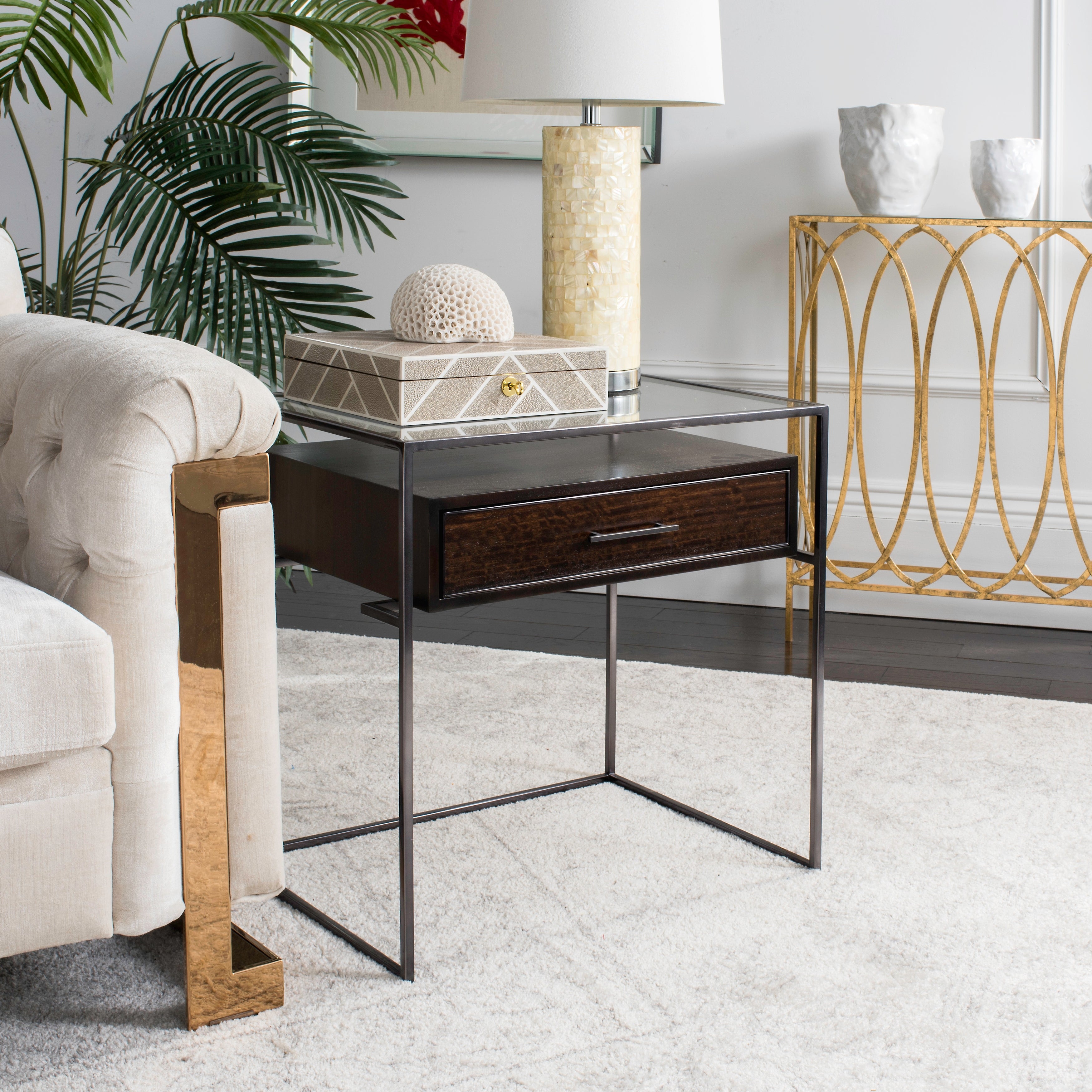 SAFAVIEH Couture High Line Collection Modern Caelan Glass Brown Accent Table - 23.5