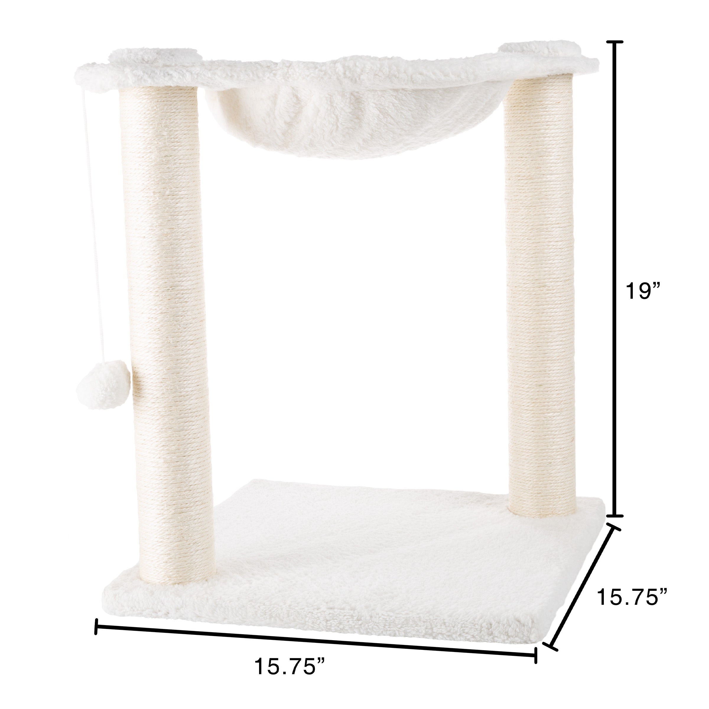 19-Inch Cat Scratching Post with Hammock – Sisal Fabric and Carpet Small Cat Tree， Hanging Ball Toy for Adult Cats and Kittens by PETMAKER (White)