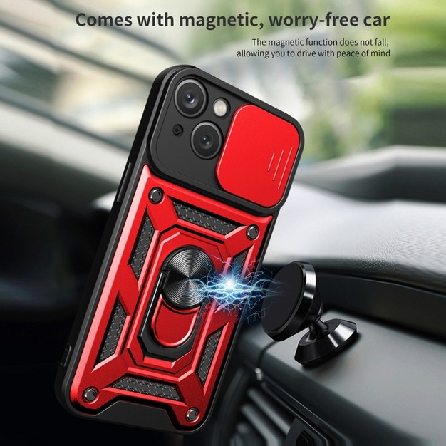 Kickstand Ring Holder With Slide Camera Cover Tpu Magnetic Car Mount For Apple Iphone 14