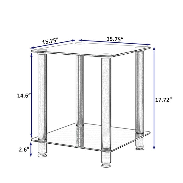 2-tiers Storage End Table Set of 2 Rectangle Side Table with Metal Tube Legs Sofa Table with Tempered Glass Tabletop