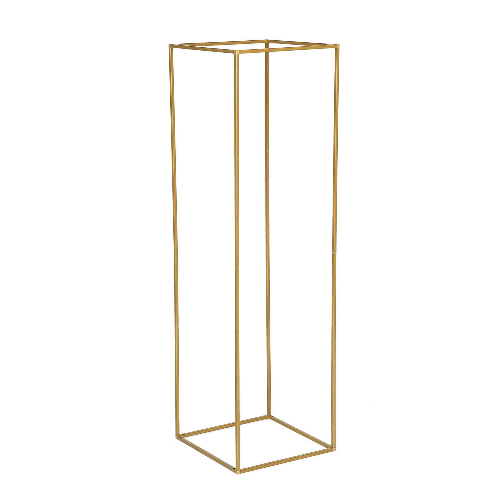 2 Pack Rectangular Gold Metal Wedding Flower Stand, Geometric Column Frame Centerpiece 48