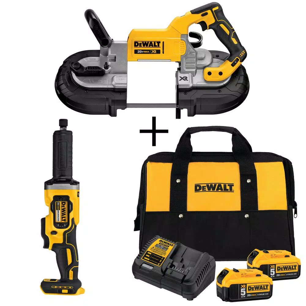 DEWALT 20-Volt MAX XR Cordless Brushless Deep Cut Band Saw with 1-1/2 in. Die Grinder and (2) 20-Volt Batteries 5.0Ah and#8211; XDC Depot