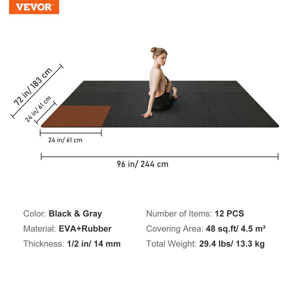 VEVOR Garage Flooring Mats 2 ft. W x 2 ft. L EVA Foam and Rubber Top Waterproof Gym Flooring Mats 48 sq.ft. (12-Piece Gray) HSXJDDHDHDBDDEEXWV0