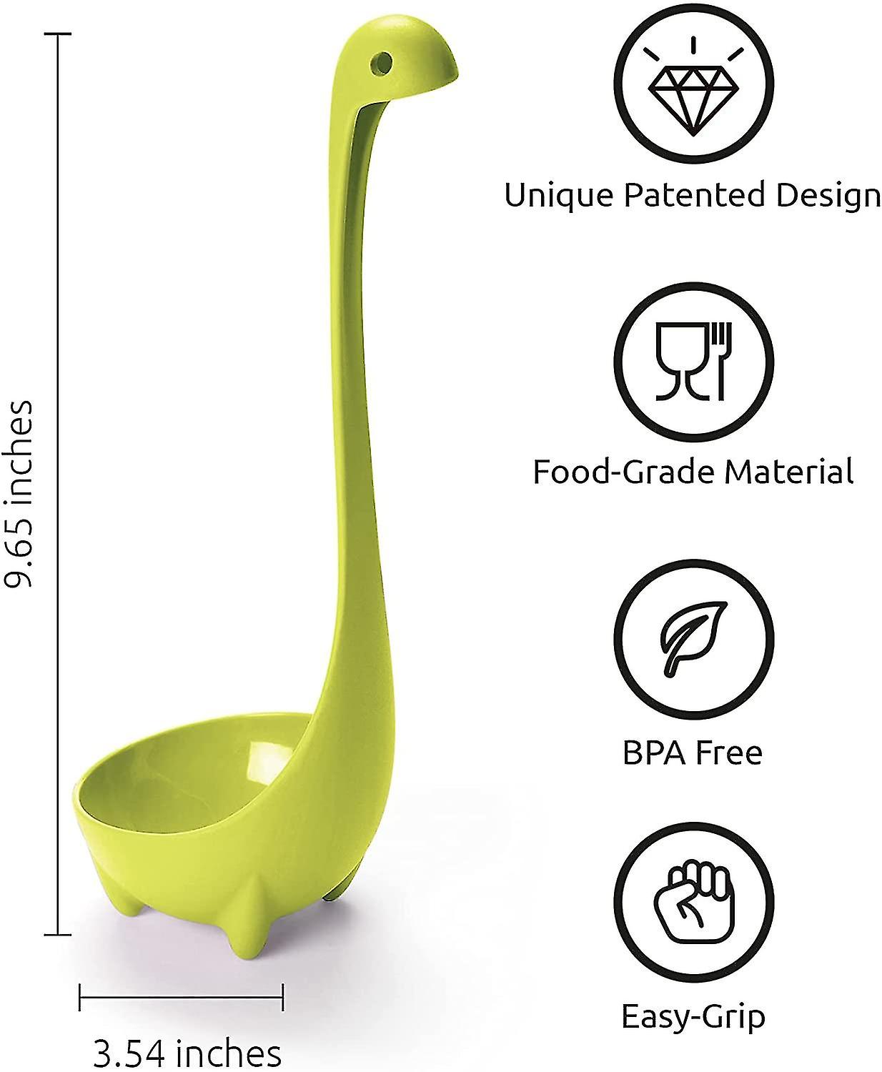 Nessie Ladle Spoon - Green Cooking Ladle For Serving Soup， Stew， Gravy and Chili - High Heat Resistant Loch Ness Stand Up Soup Ladlegreen