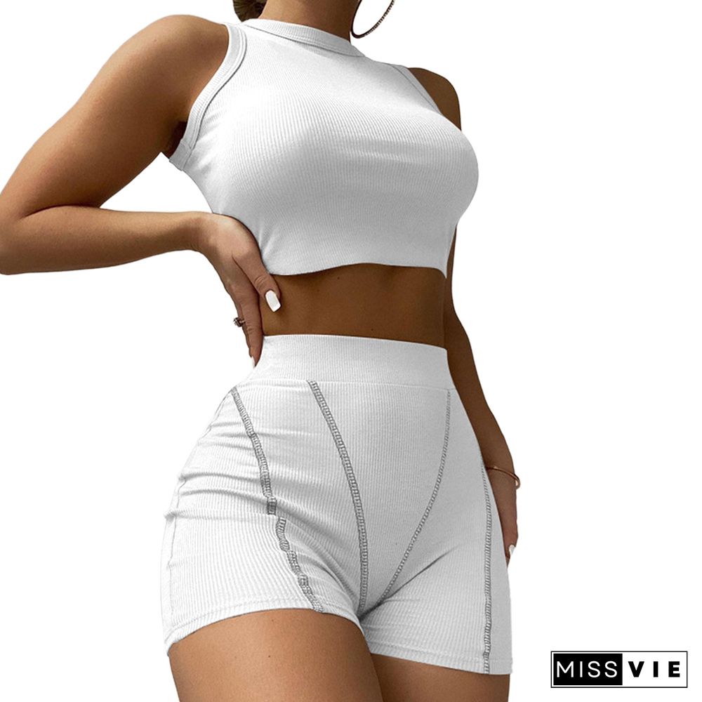 Tank Vest Crop Tops High Waist Shorts Set