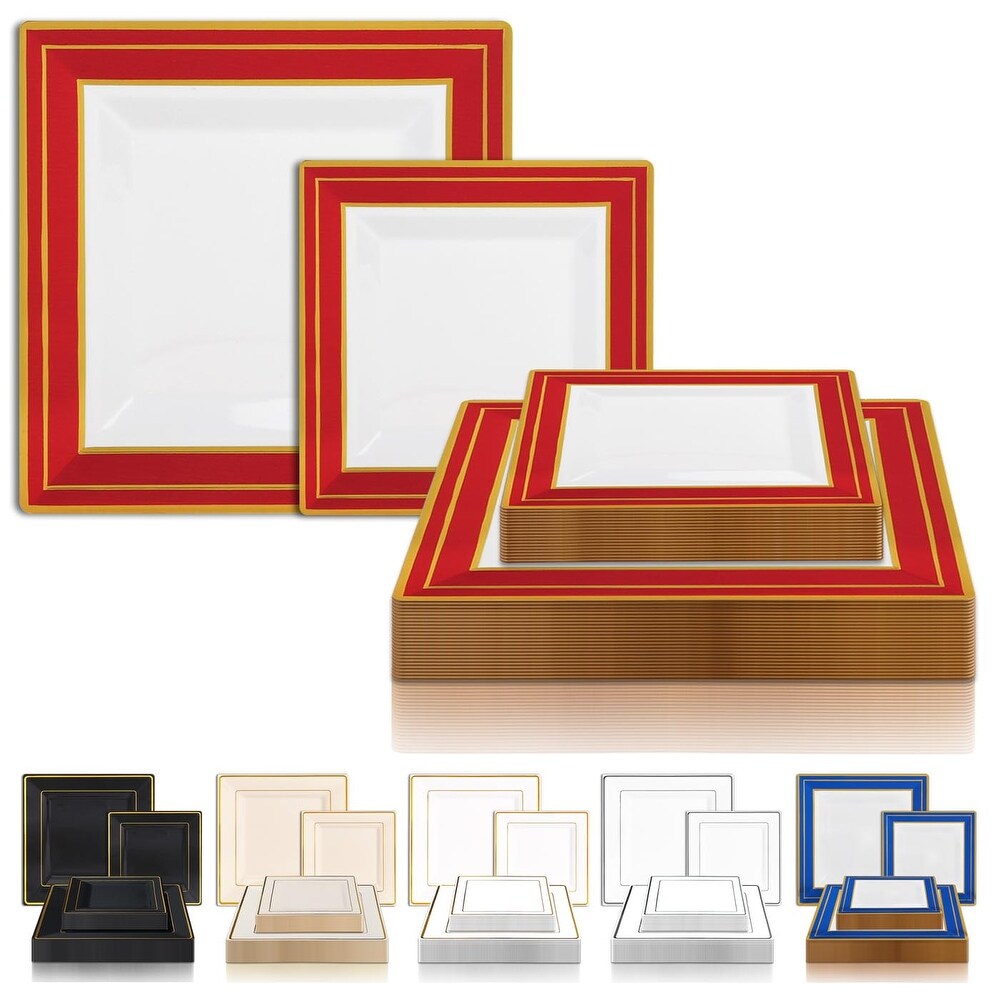 Square Shiny Edge Rim Disposable Plastic Plate Packs   Party Supplies