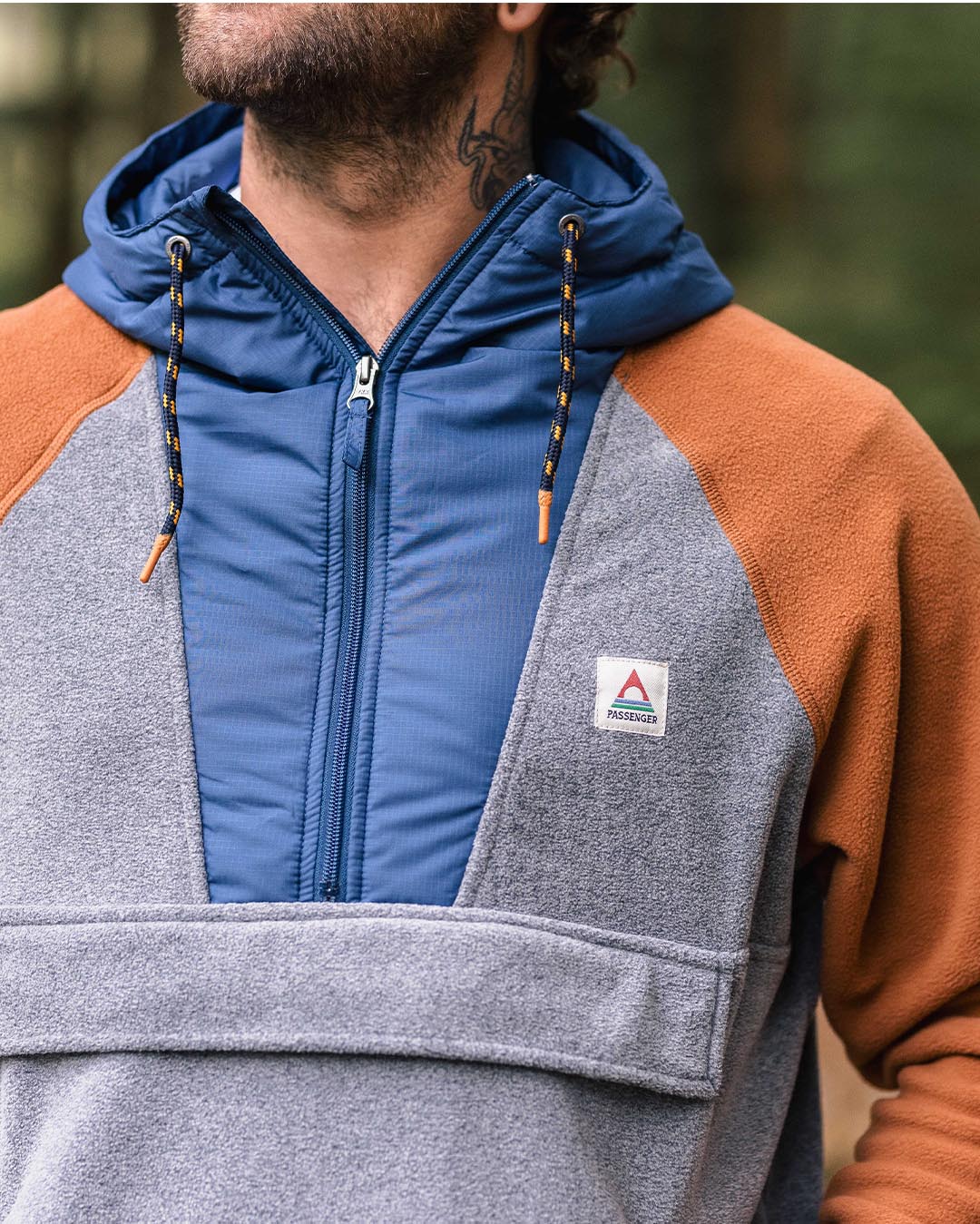 Woodland Hooded 1/2 Zip Polar Fleece - Grey Marl