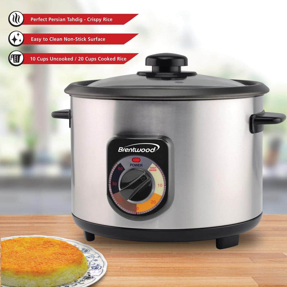 Brentwood Appliances 10-Cup Stainless Steel Crunchy Persian Rice Cooker with Lid TS-1020S