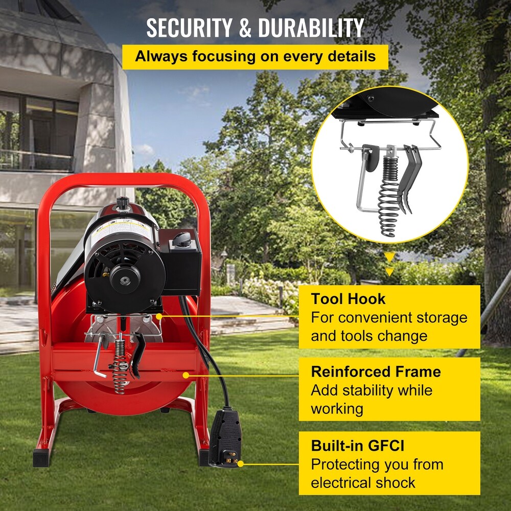 VEVOR Drain Cleaner Machine fit 1 Inch/25MM to 4 Inch/100MM Pipes Portable Electric Drain Auger with Cutters Glove