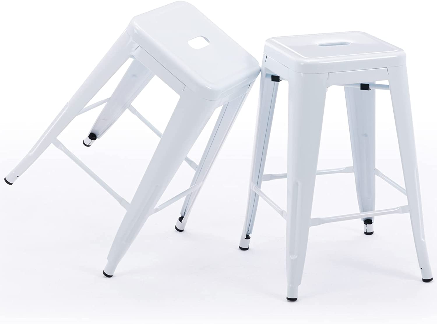 24 Inch Metal Bar stools, Backless Counter Height Barstools, Indoor Outdoor Stackable Stools with Square Seat