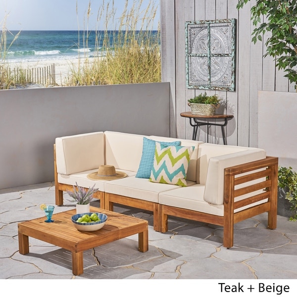 Oana Outdoor 3Seater Acacia Wood Sectional Sofa Set with Coffee Table by Christopher Knight Home