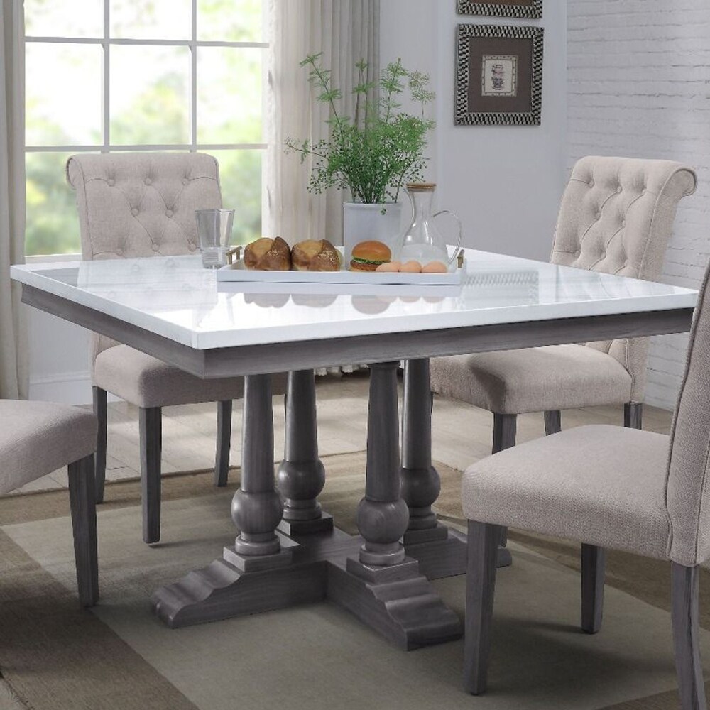 Marble Square Dining Table in White and Gray Oak