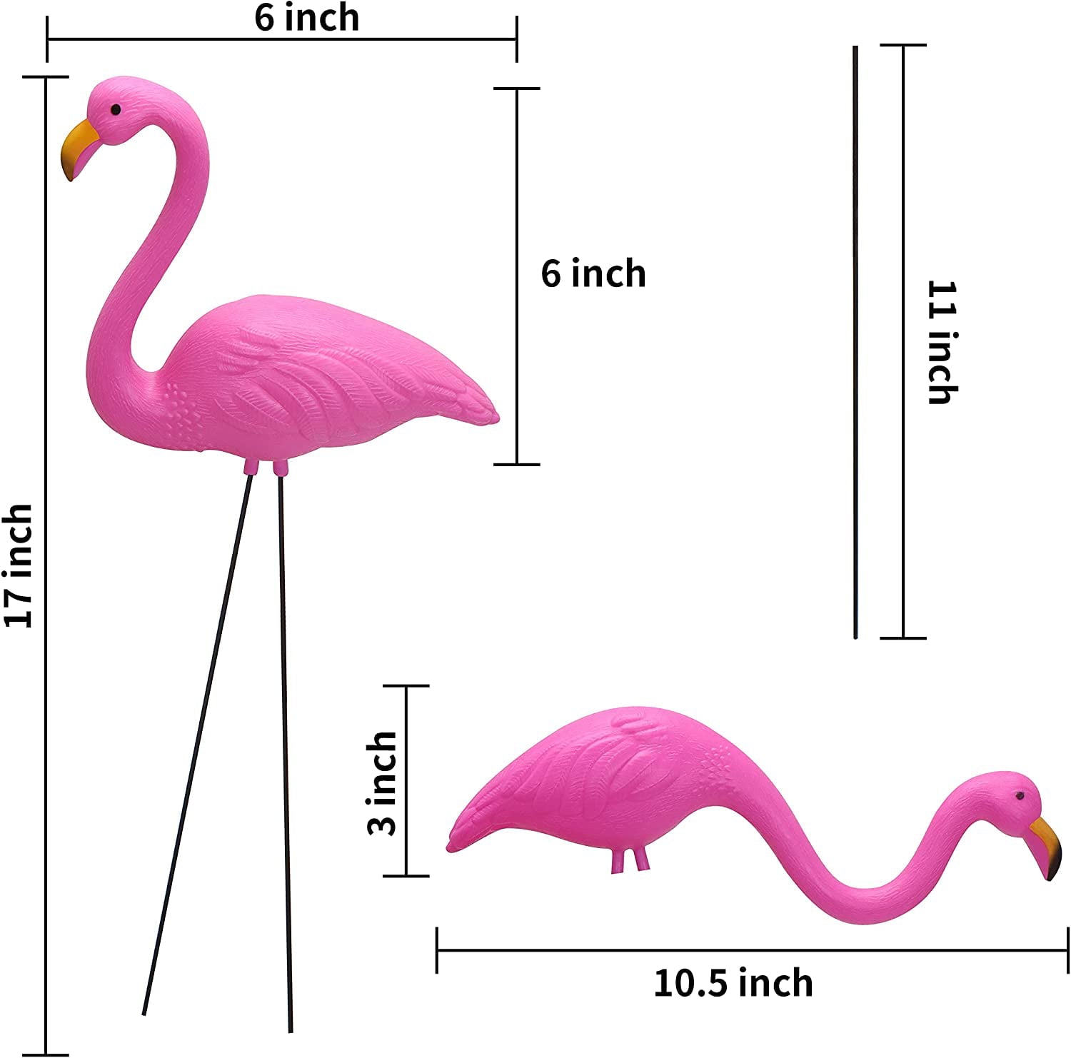 JOYIN 6 PCS Small Pink Flamingo Yard Ornament Stakes Mini Lawn Plastic Flamingo Statue with Metal Legs for Sidewalks, Outdoor Garden Decoration, Luau Party, Beach, Tropical Party Decor, 2 Styles