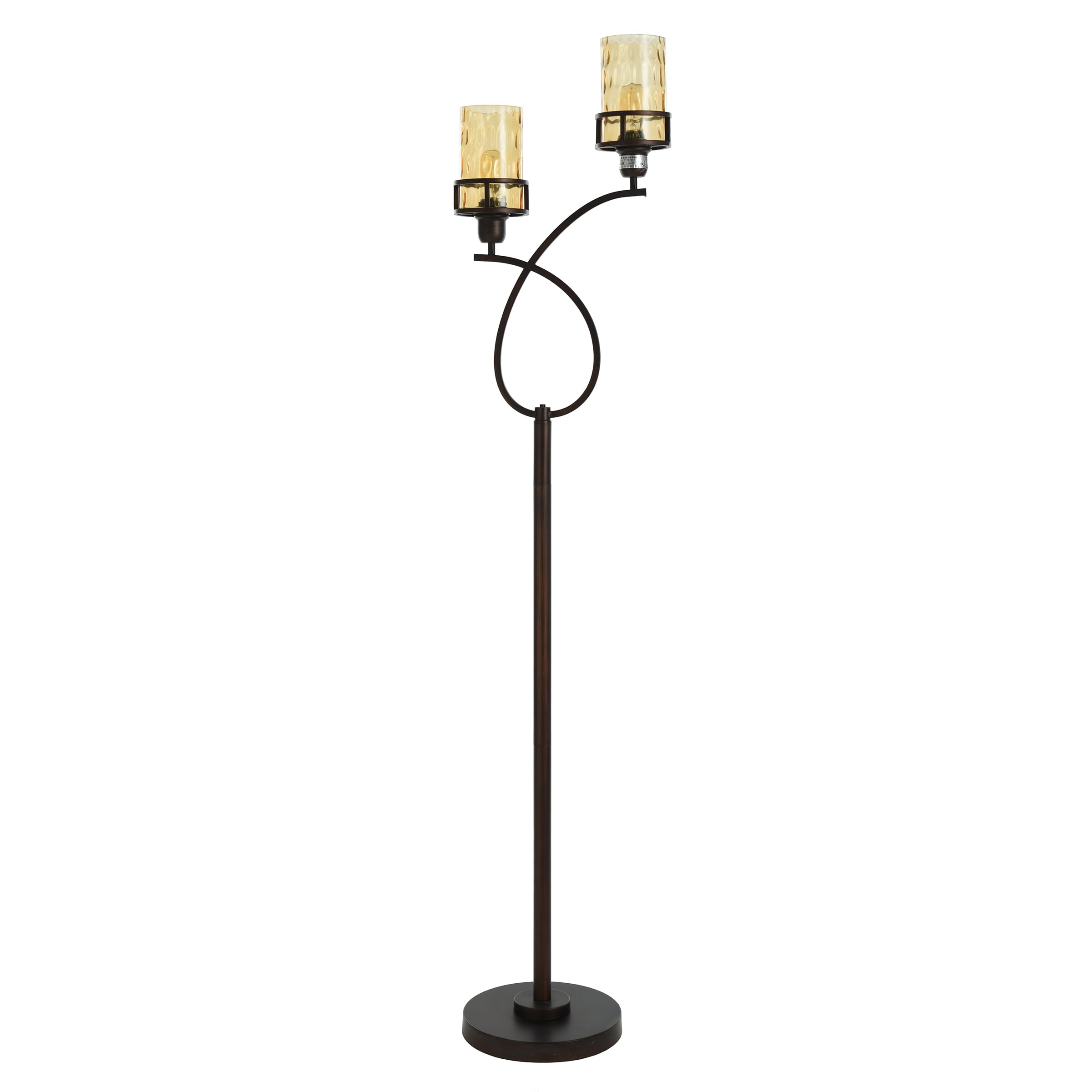 Floor Lamp - Bronze Finish - Amber Glass Shade