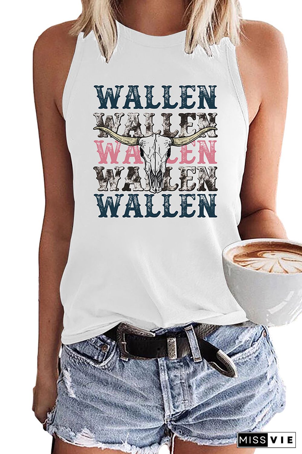 Western Style Bull Head Graphic Tank Top