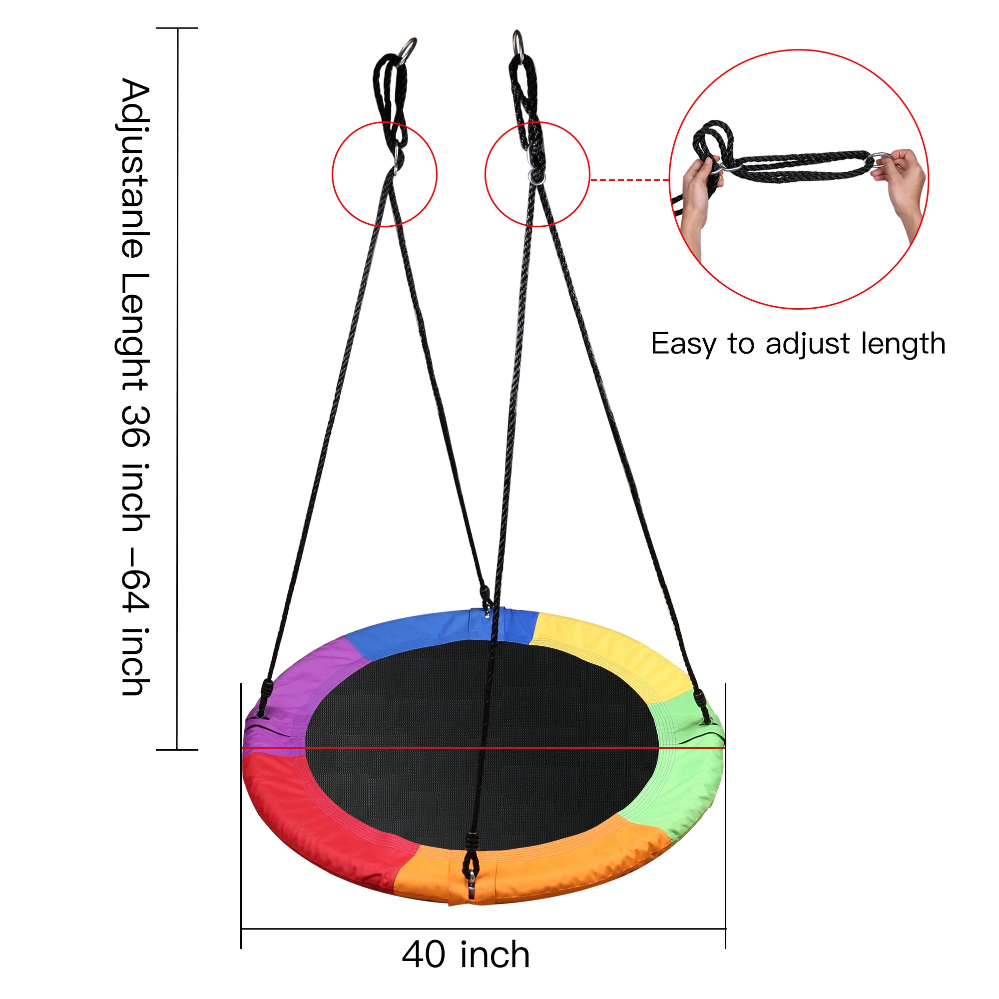 Swing Sets for Kids Playground Platform Saucer Tree Swing Rope 1M 40 '' Diameter， Rainbow Color