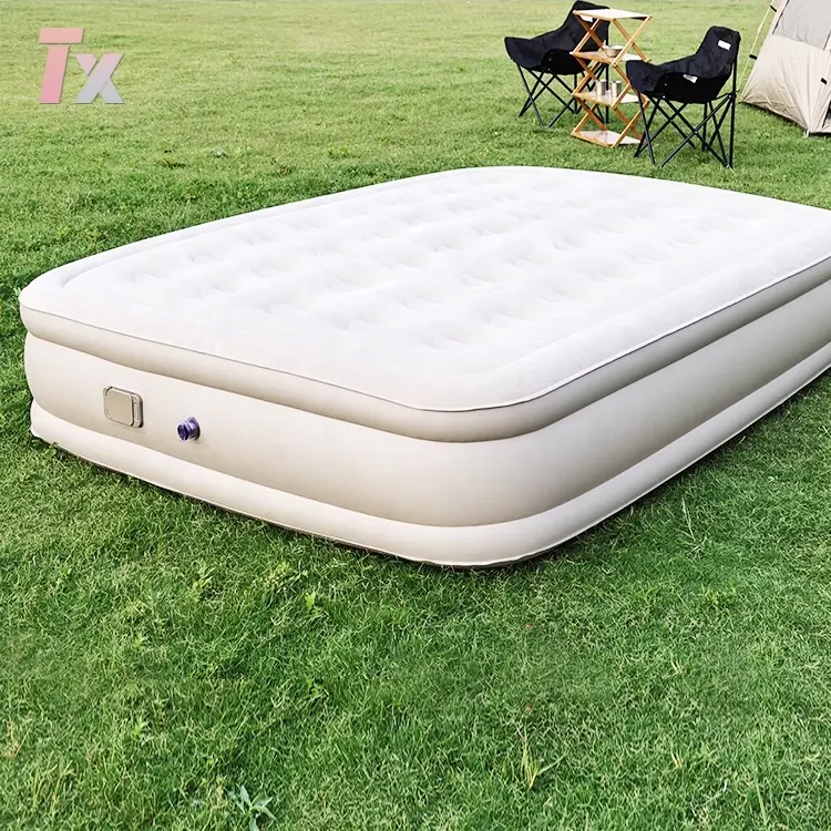 Flocked Surface King Size Inflatable Air Mattress Bed Portable Double Airbed Sleeping Pad Furniture For Camping Tent