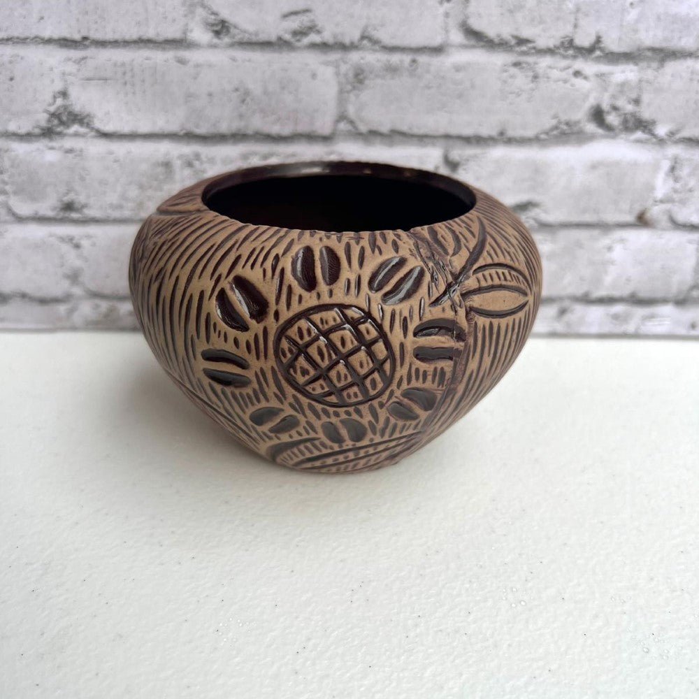 Gorgeous Carved Mini Brown Planter