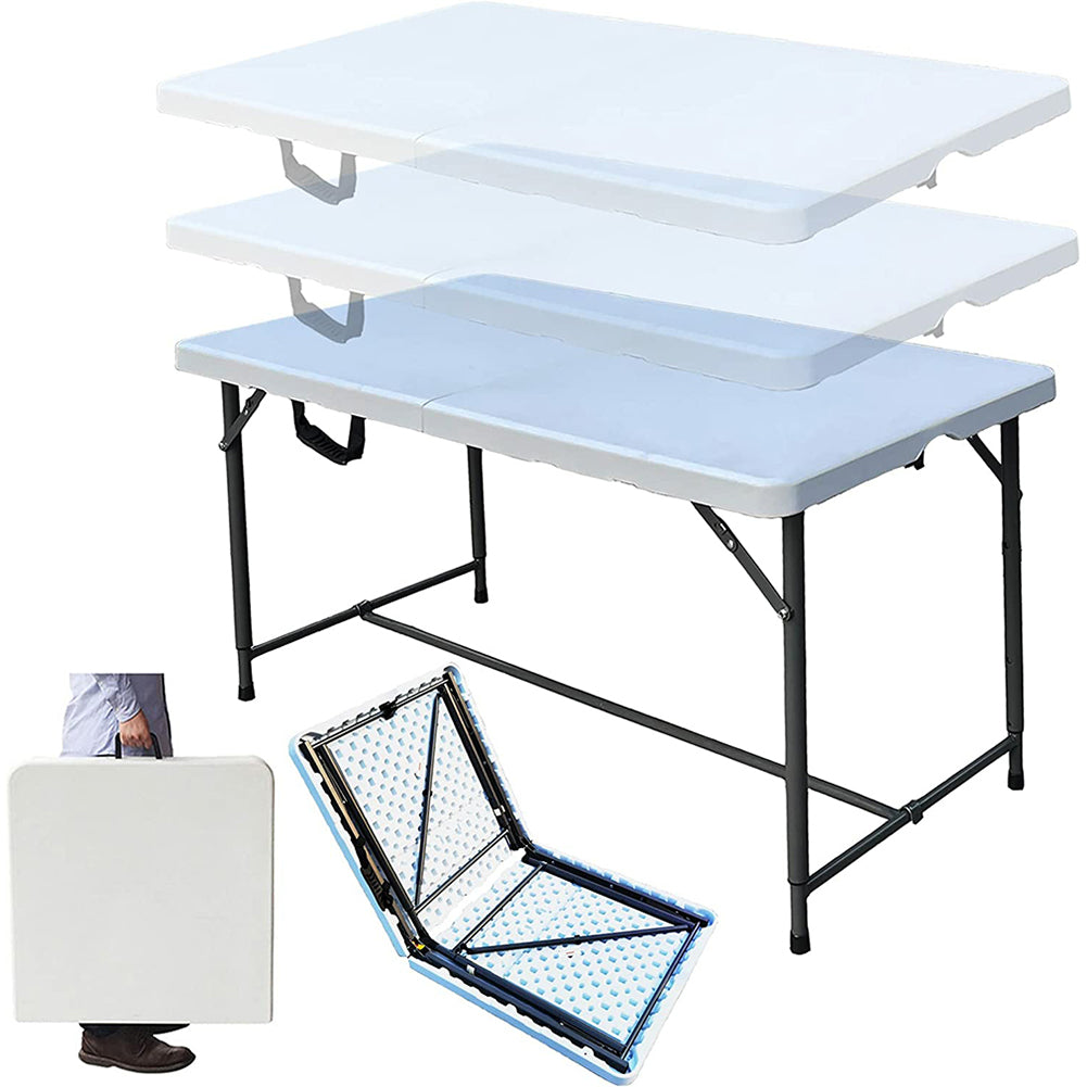 4Ft Folding Table 3 Adjustable Height Portable Plastic Heavy Duty， 48