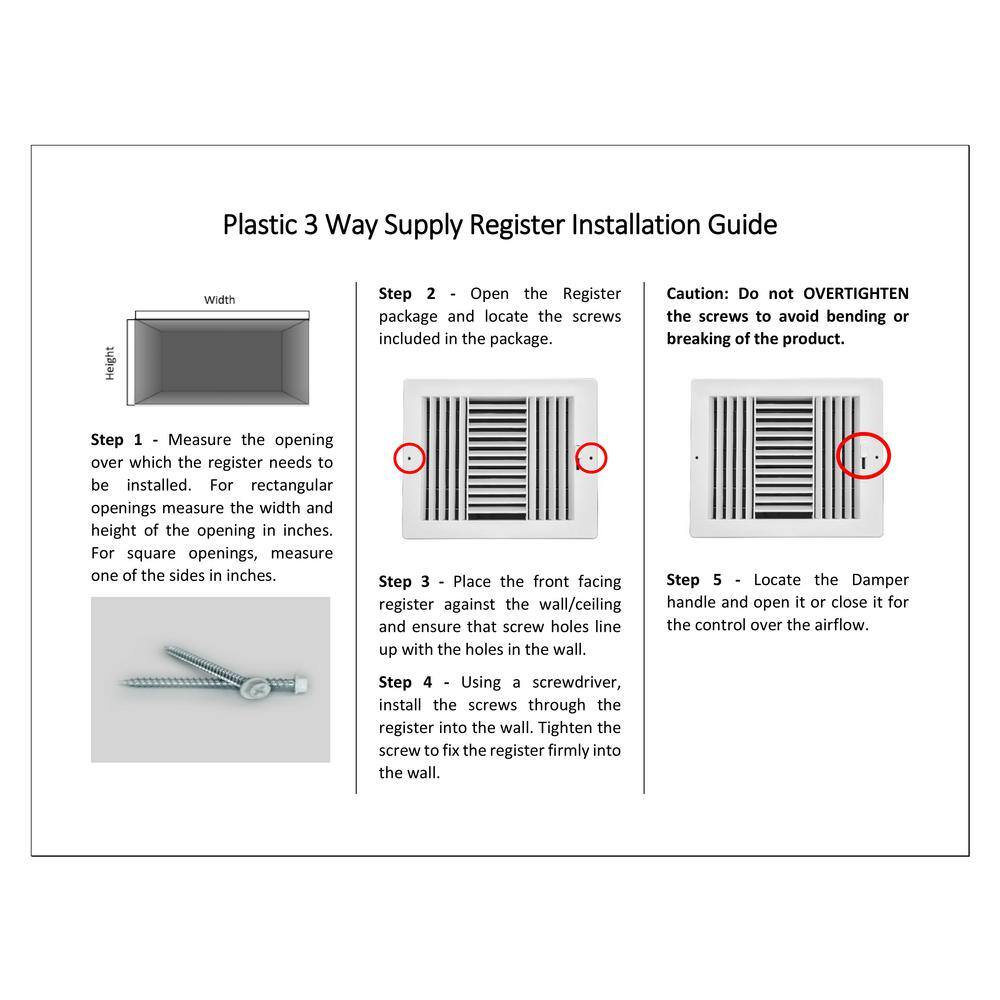 Venti Air 8 in x 4 in White Plastic 3 Way Supply Register for Duct Opening 8 in W x 4 in H HPS0804