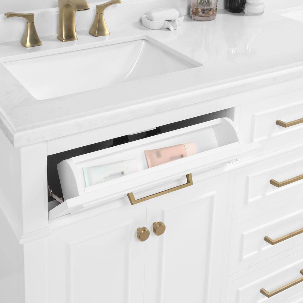 Home Decorators Collection Melpark 60 in. W x 22 in. D x 34.5 in. H Bath Vanity in White with White Cultured Marble Top Melpark 60W