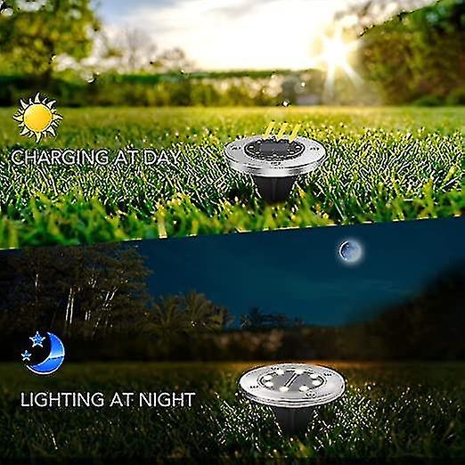 4 Pcs Solar Ground Lights， 10 Led Garden Lights Disk Lights In-ground Outdoor Landscape Lighting For