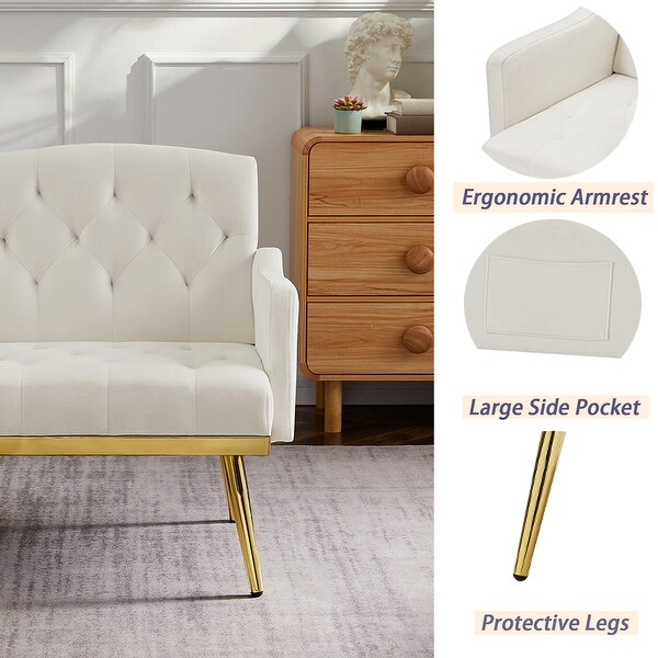 Velvet Accent Chair， Comfy Tufted Upholstered Armchair， Gold Legs - 28.7“W