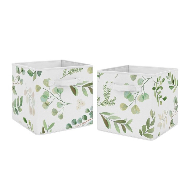 Set Of 2 Botanical Leaf Kids x27 Fabric Storage Bins Green And White Sweet Jojo Designs