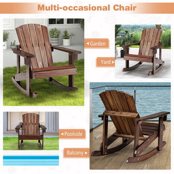 Costway Outdoor Wooden Kid Adirondack Rocking Chai...