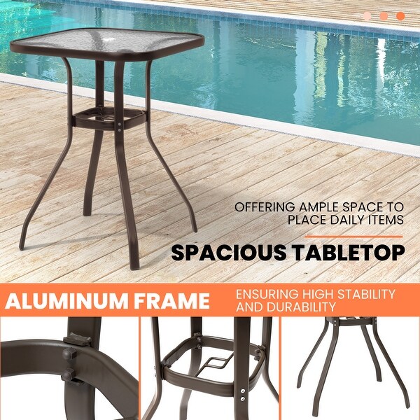 Pellebant Outdoor Tempered Glass Top Table with Umbrella Hole