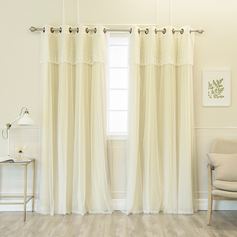 Aurora Home Tulle Sheer with Attached Valance   Blackout Mix   Match