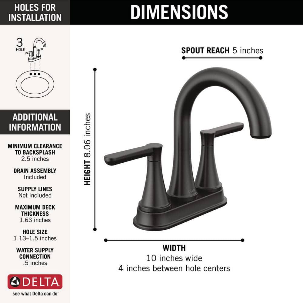 Delta Greydon 4 in Centerset Double Handle Bathroom Faucet in Matte Black