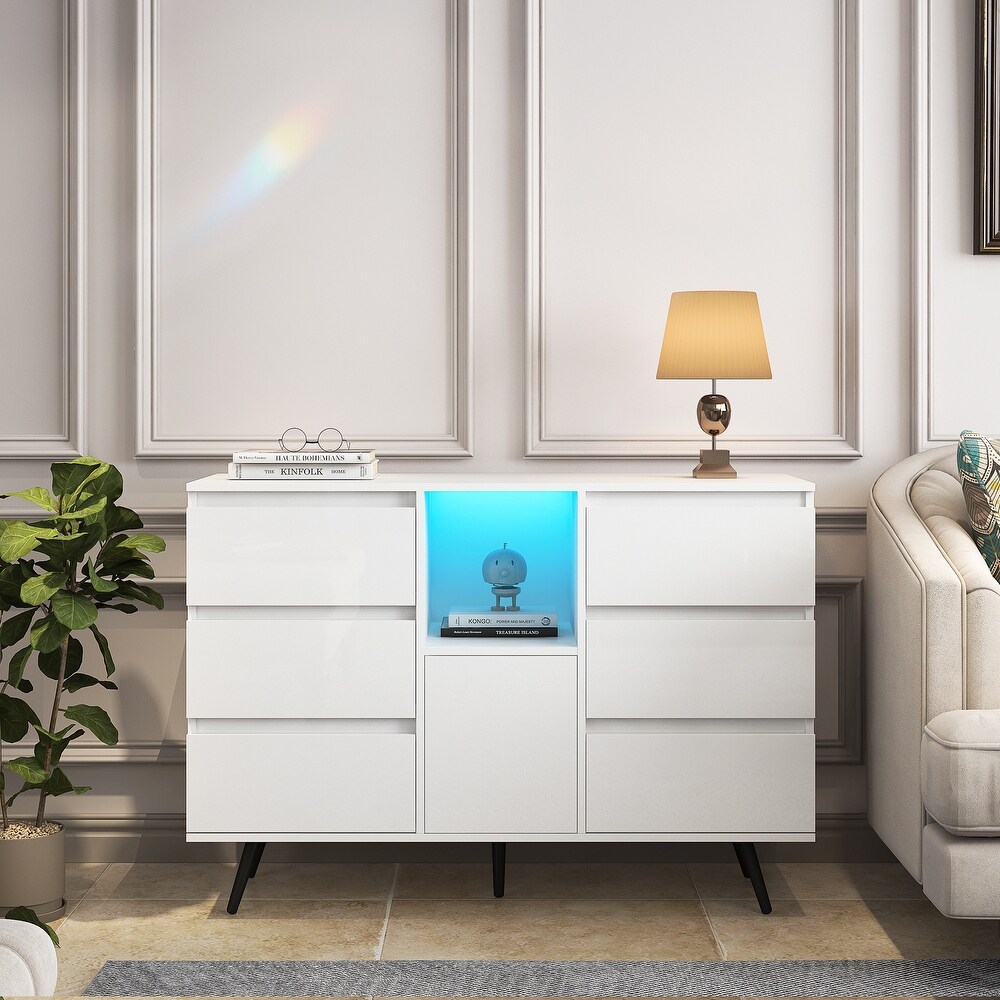 Modern LED White Glossy Storage Sideboard Cabinet for Living Room   Kitchen