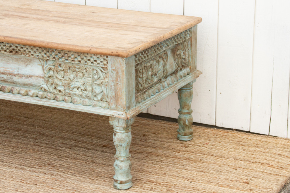 Large Carved Beam Takhat Coffee Table   Eclectic   Coffee And Accent Tables   by De cor  Houzz